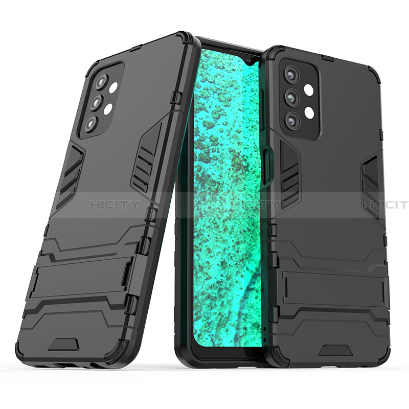 Coque Contour Silicone et Plastique Housse Etui Mat avec Support T04 pour Samsung Galaxy A32 4G Noir Plus