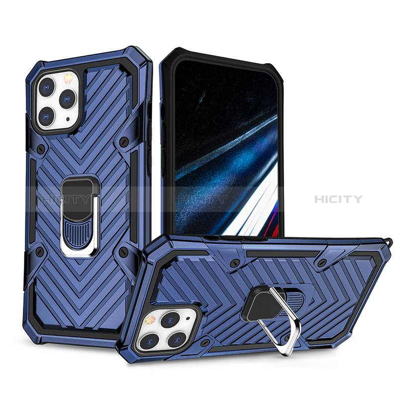 Coque Contour Silicone et Plastique Housse Etui Mat avec Support YF1 pour Apple iPhone 14 Pro Bleu Plus