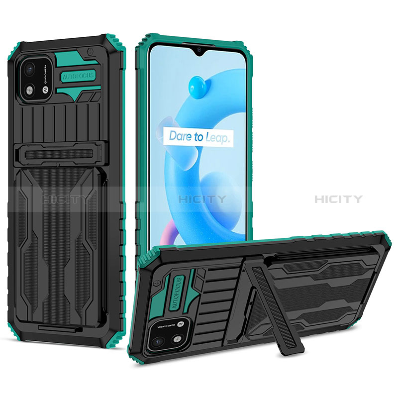 Coque Contour Silicone et Plastique Housse Etui Mat avec Support YF1 pour Realme C20A Plus