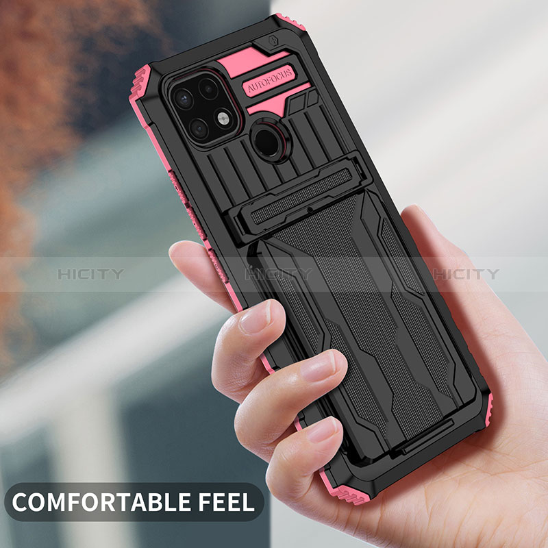 Coque Contour Silicone et Plastique Housse Etui Mat avec Support YF1 pour Realme C21 Plus