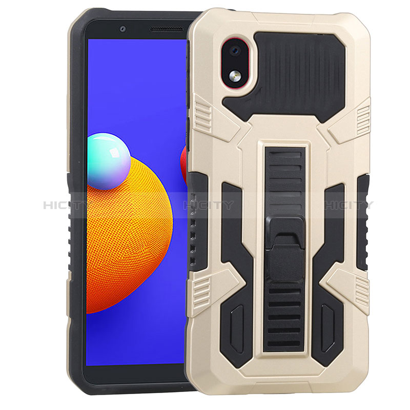 Coque Contour Silicone et Plastique Housse Etui Mat avec Support YF1 pour Samsung Galaxy A01 Core Or Plus