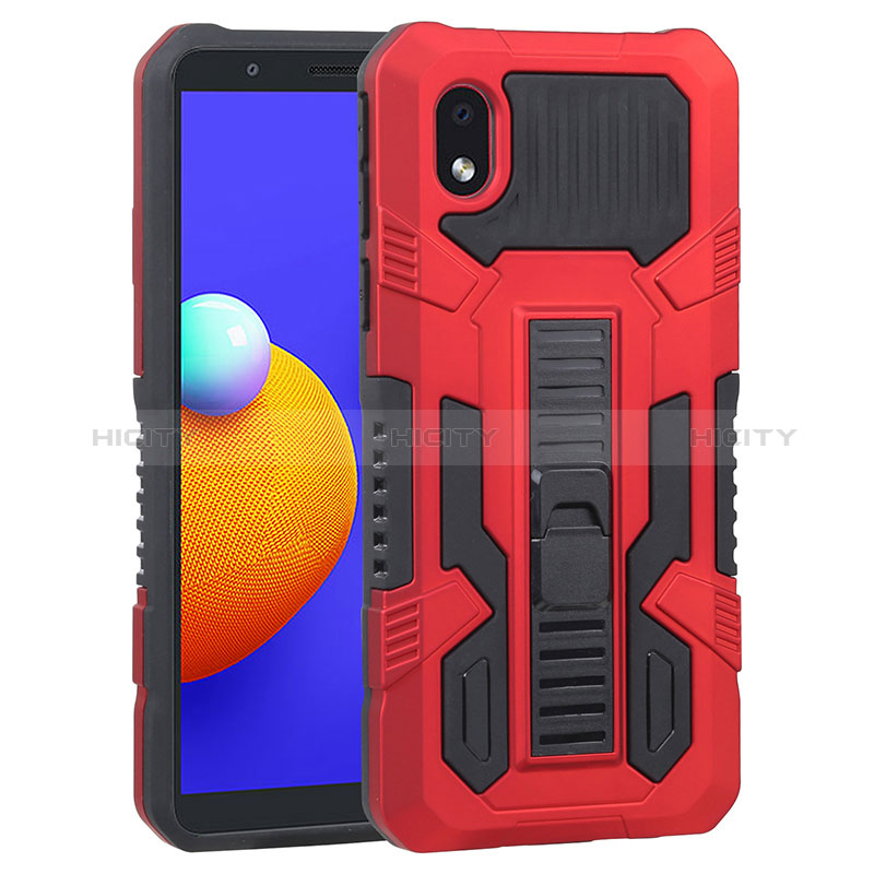 Coque Contour Silicone et Plastique Housse Etui Mat avec Support YF1 pour Samsung Galaxy A01 Core Rouge Plus