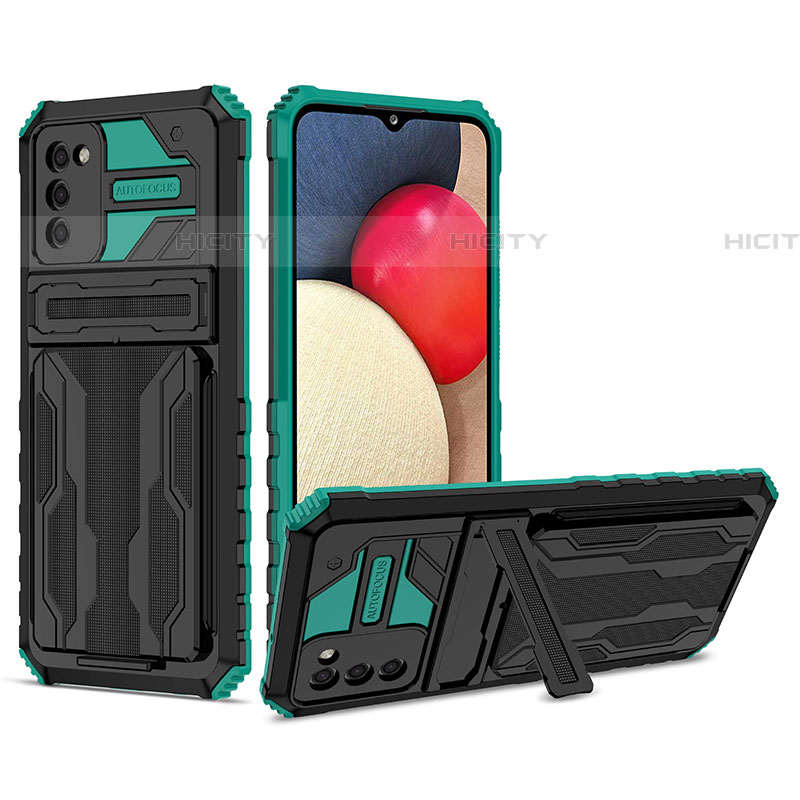 Coque Contour Silicone et Plastique Housse Etui Mat avec Support YF1 pour Samsung Galaxy A03s Vert Plus