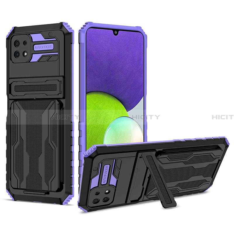 Coque Contour Silicone et Plastique Housse Etui Mat avec Support YF1 pour Samsung Galaxy A22 5G Violet Plus