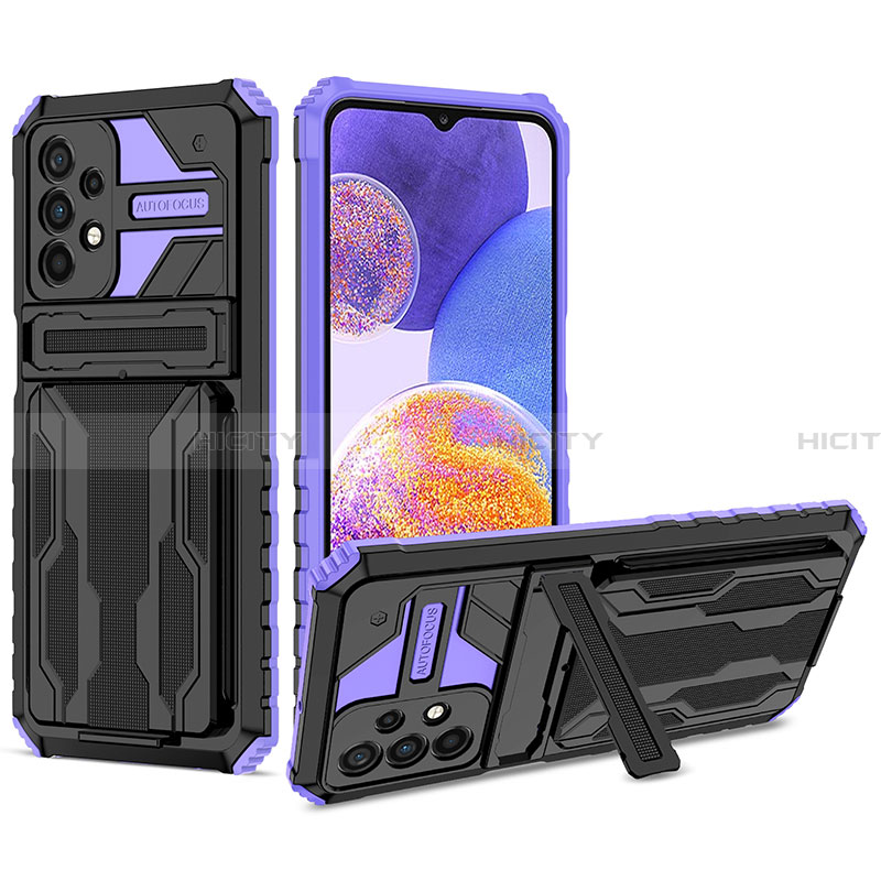 Coque Contour Silicone et Plastique Housse Etui Mat avec Support YF1 pour Samsung Galaxy A23 4G Violet Plus