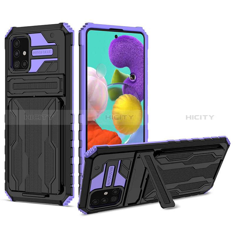 Coque Contour Silicone et Plastique Housse Etui Mat avec Support YF1 pour Samsung Galaxy A51 4G Violet Plus