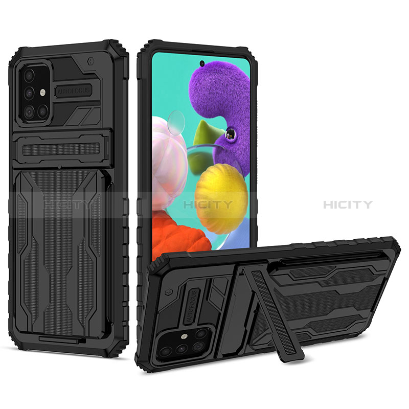 Coque Contour Silicone et Plastique Housse Etui Mat avec Support YF1 pour Samsung Galaxy A51 5G Noir Plus