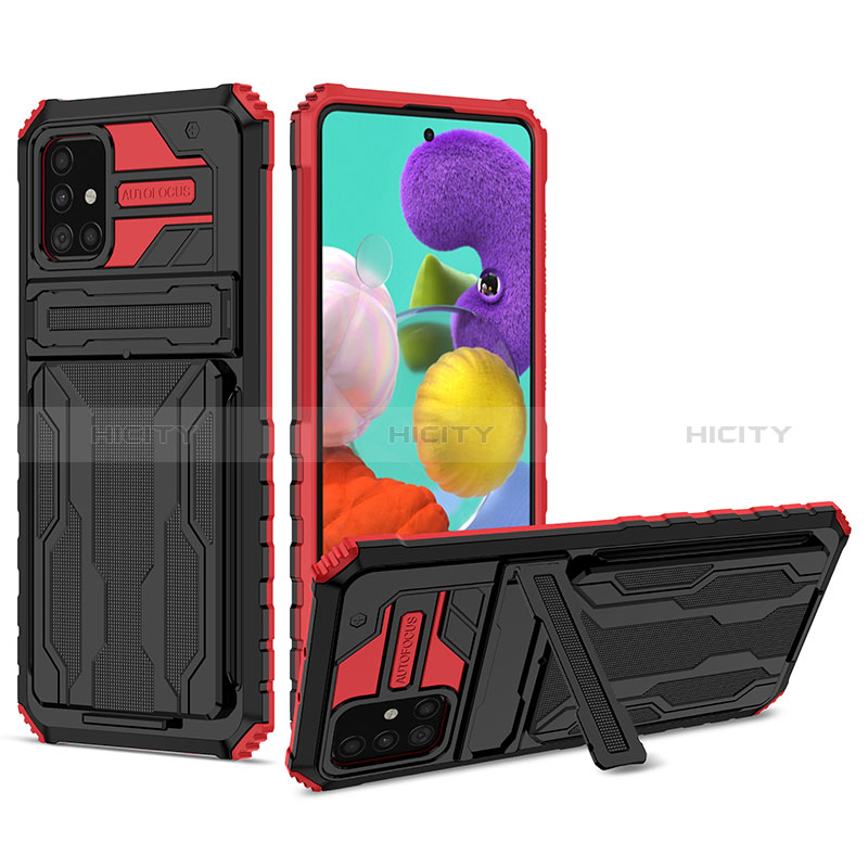 Coque Contour Silicone et Plastique Housse Etui Mat avec Support YF1 pour Samsung Galaxy A51 5G Rouge Plus