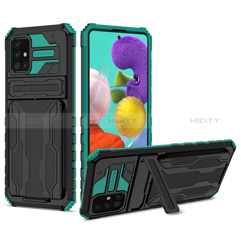 Coque Contour Silicone et Plastique Housse Etui Mat avec Support YF1 pour Samsung Galaxy A51 5G Vert Plus