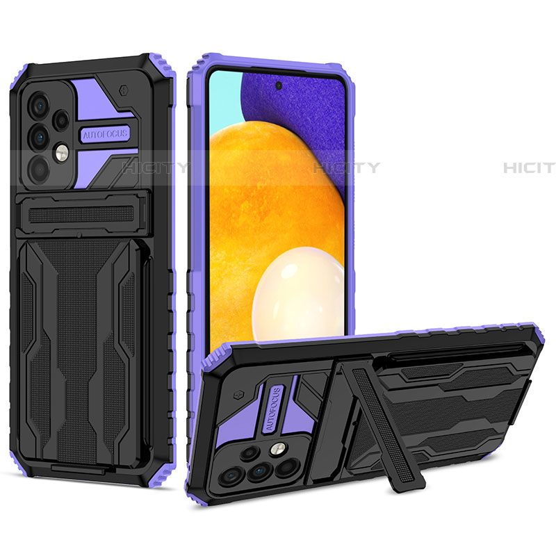 Coque Contour Silicone et Plastique Housse Etui Mat avec Support YF1 pour Samsung Galaxy A52 5G Violet Plus