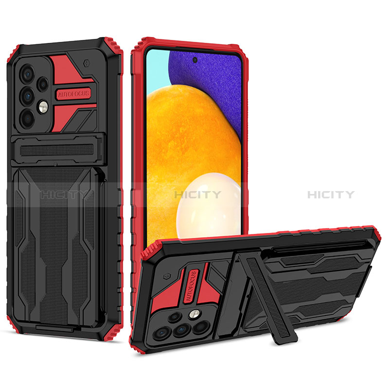 Coque Contour Silicone et Plastique Housse Etui Mat avec Support YF1 pour Samsung Galaxy A52s 5G Rouge Plus