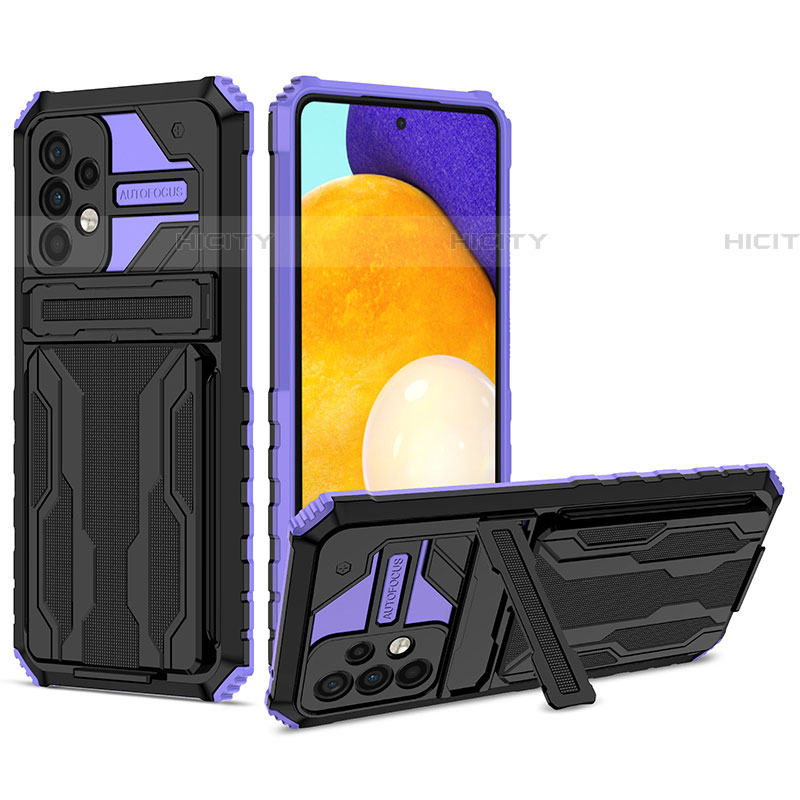 Coque Contour Silicone et Plastique Housse Etui Mat avec Support YF1 pour Samsung Galaxy A72 5G Violet Plus