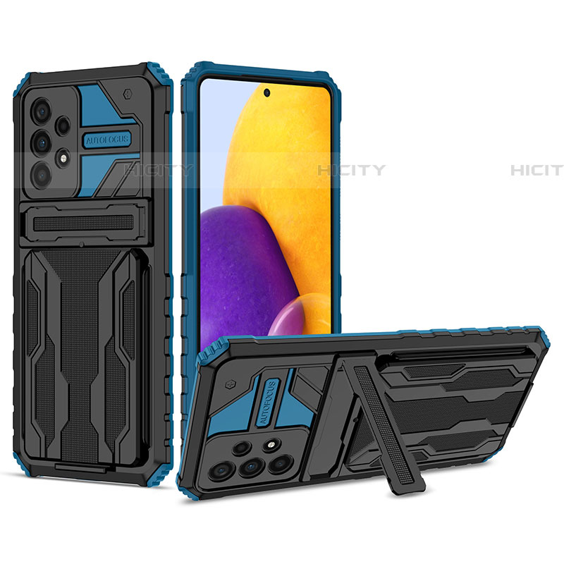 Coque Contour Silicone et Plastique Housse Etui Mat avec Support YF1 pour Samsung Galaxy A73 5G Bleu Plus