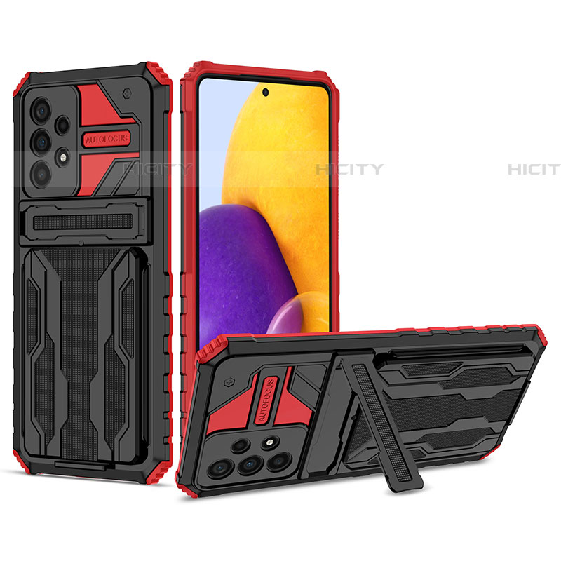 Coque Contour Silicone et Plastique Housse Etui Mat avec Support YF1 pour Samsung Galaxy A73 5G Rouge Plus