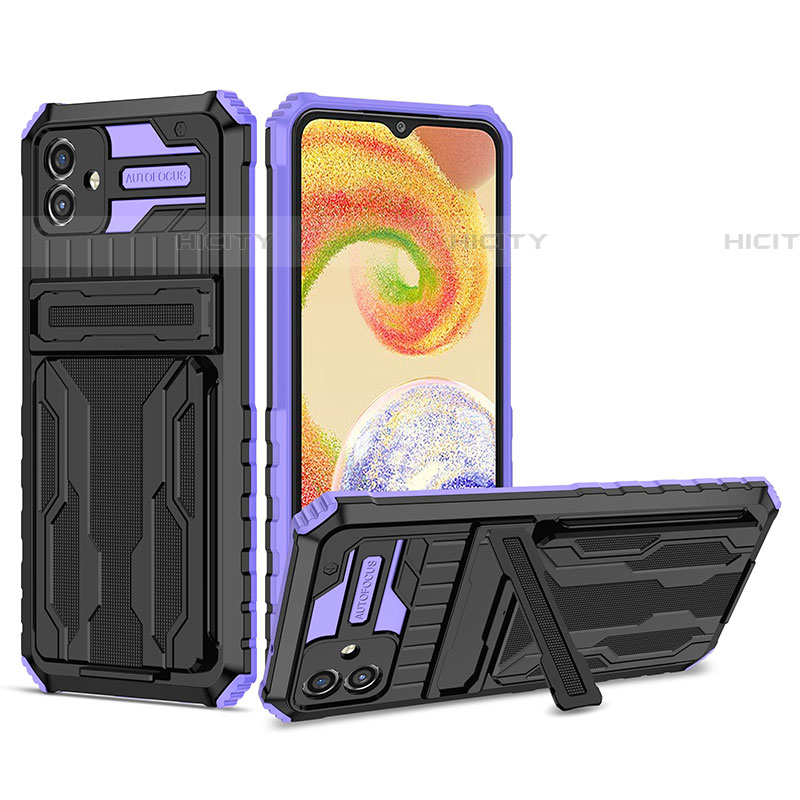 Coque Contour Silicone et Plastique Housse Etui Mat avec Support YF1 pour Samsung Galaxy F04 Violet Plus