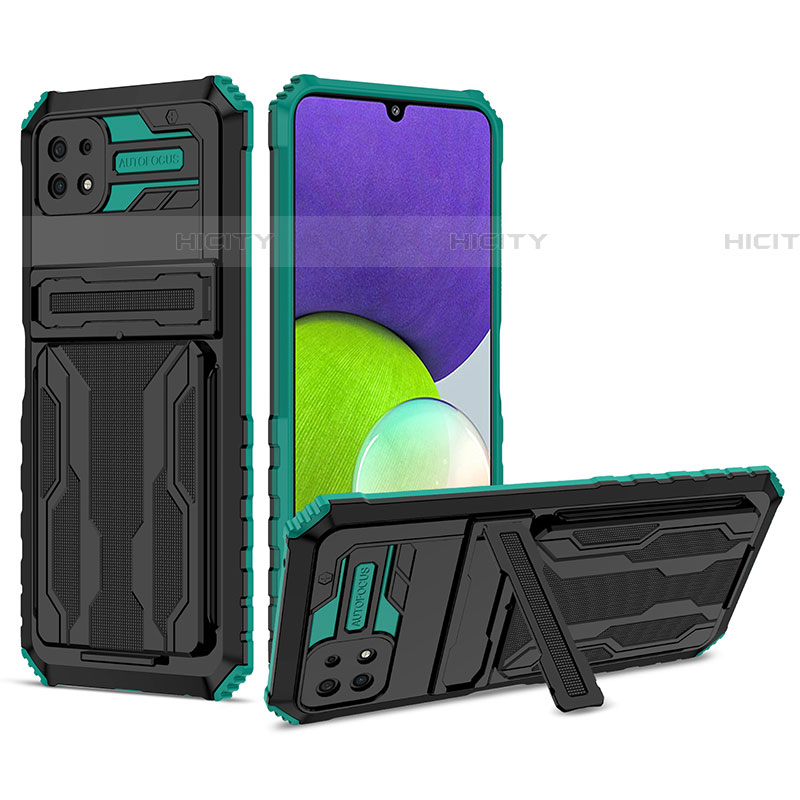 Coque Contour Silicone et Plastique Housse Etui Mat avec Support YF1 pour Samsung Galaxy F42 5G Vert Plus