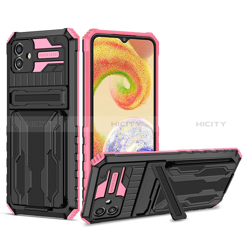 Coque Contour Silicone et Plastique Housse Etui Mat avec Support YF1 pour Samsung Galaxy M04 Rose Plus