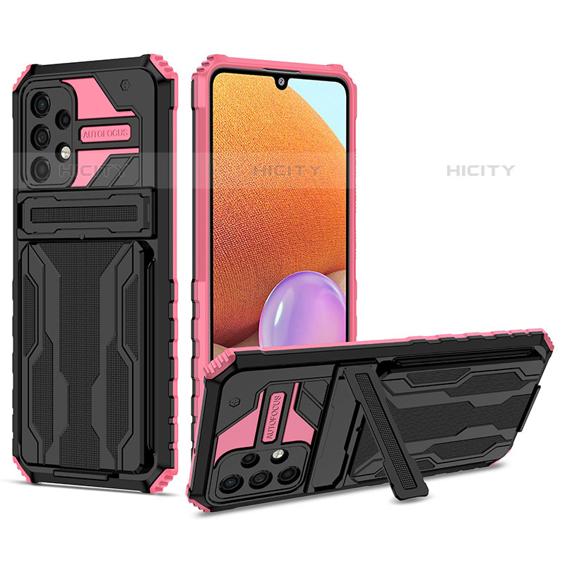 Coque Contour Silicone et Plastique Housse Etui Mat avec Support YF1 pour Samsung Galaxy M32 5G Rose Plus