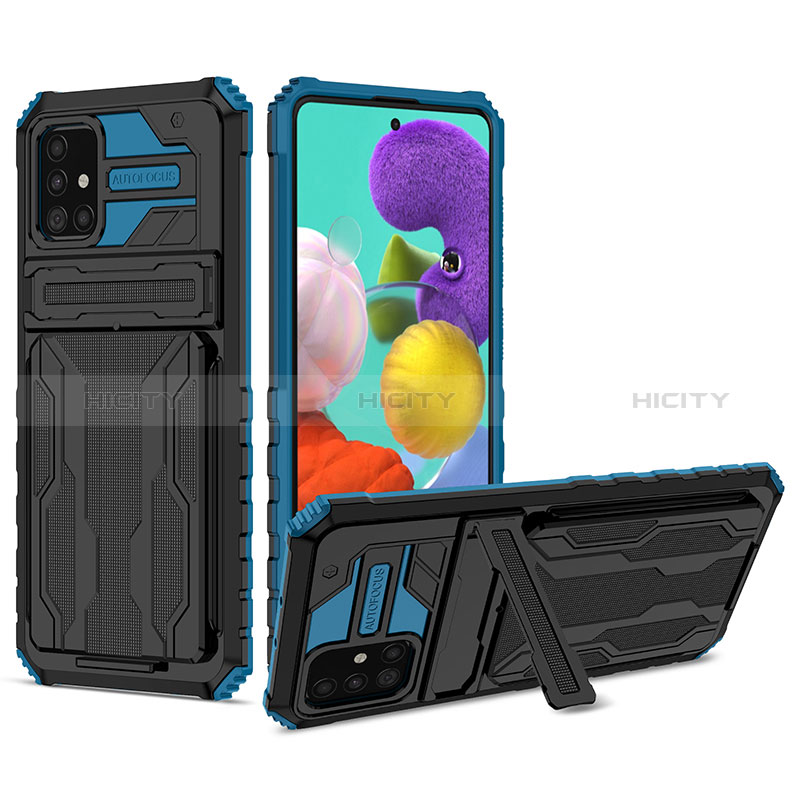 Coque Contour Silicone et Plastique Housse Etui Mat avec Support YF1 pour Samsung Galaxy M40S Bleu Plus