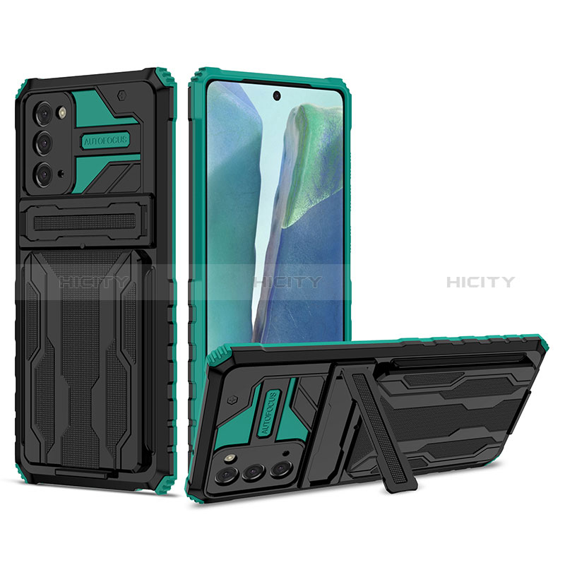 Coque Contour Silicone et Plastique Housse Etui Mat avec Support YF1 pour Samsung Galaxy Note 20 5G Vert Plus