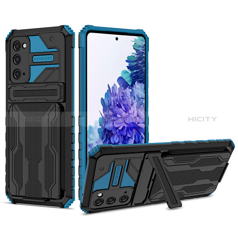 Coque Contour Silicone et Plastique Housse Etui Mat avec Support YF1 pour Samsung Galaxy S20 FE 5G Bleu Plus