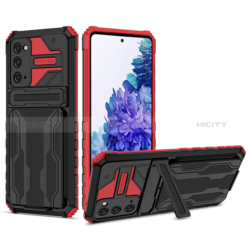 Coque Contour Silicone et Plastique Housse Etui Mat avec Support YF1 pour Samsung Galaxy S20 FE 5G Rouge Plus