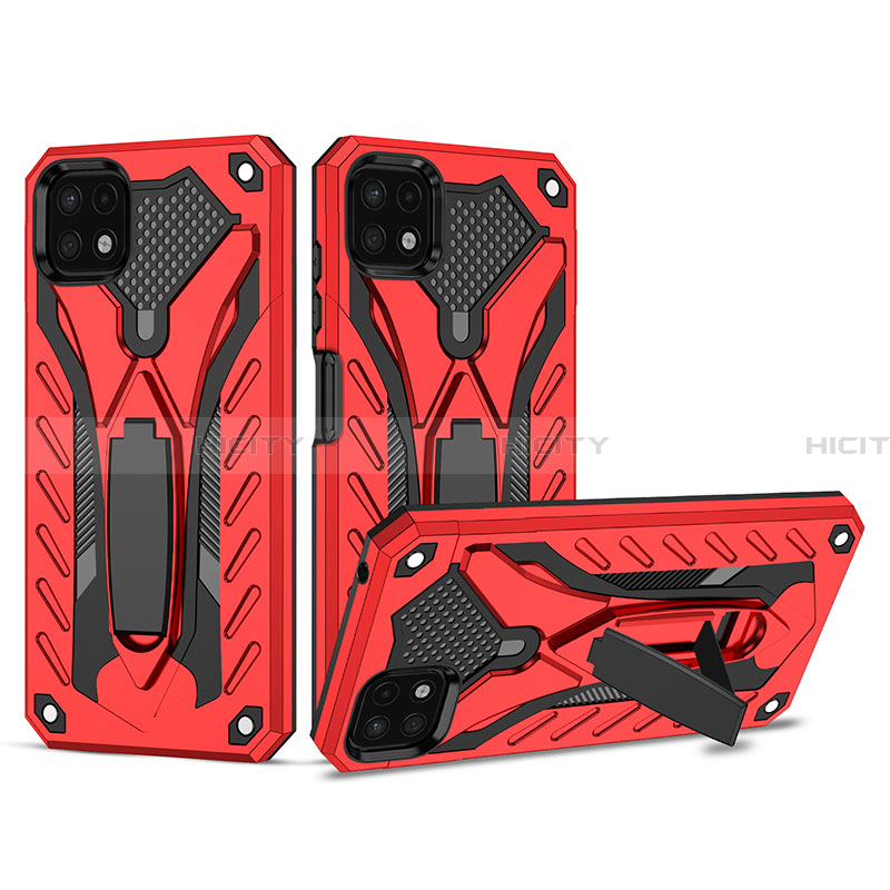 Coque Contour Silicone et Plastique Housse Etui Mat avec Support YF2 pour Samsung Galaxy A22 5G Rouge Plus