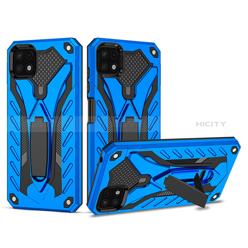 Coque Contour Silicone et Plastique Housse Etui Mat avec Support YF2 pour Samsung Galaxy A22s 5G Bleu Plus