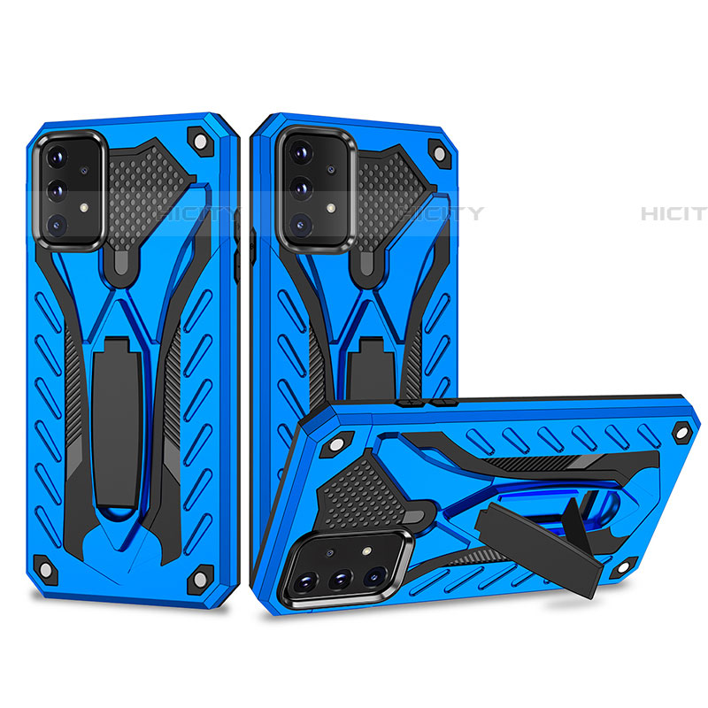 Coque Contour Silicone et Plastique Housse Etui Mat avec Support YF2 pour Samsung Galaxy A52 4G Bleu Plus