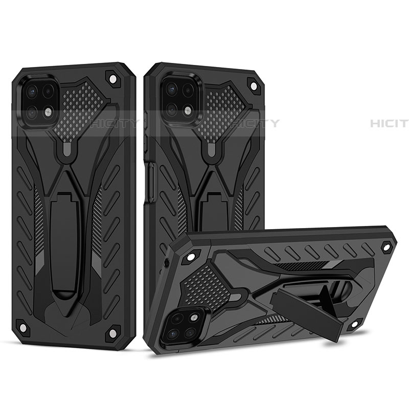 Coque Contour Silicone et Plastique Housse Etui Mat avec Support YF2 pour Samsung Galaxy F42 5G Noir Plus