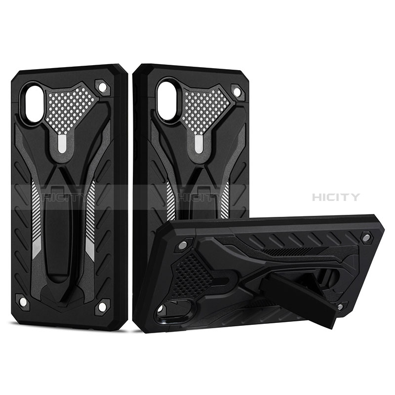 Coque Contour Silicone et Plastique Housse Etui Mat avec Support YF2 pour Samsung Galaxy M01 Core Noir Plus