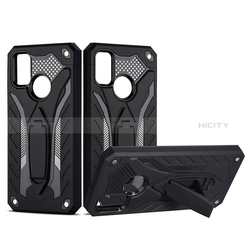 Coque Contour Silicone et Plastique Housse Etui Mat avec Support YF2 pour Samsung Galaxy M21 Noir Plus