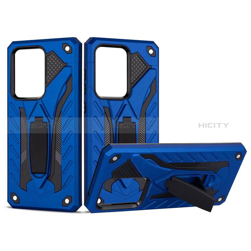 Coque Contour Silicone et Plastique Housse Etui Mat avec Support YF2 pour Samsung Galaxy S20 Ultra 5G Bleu Plus