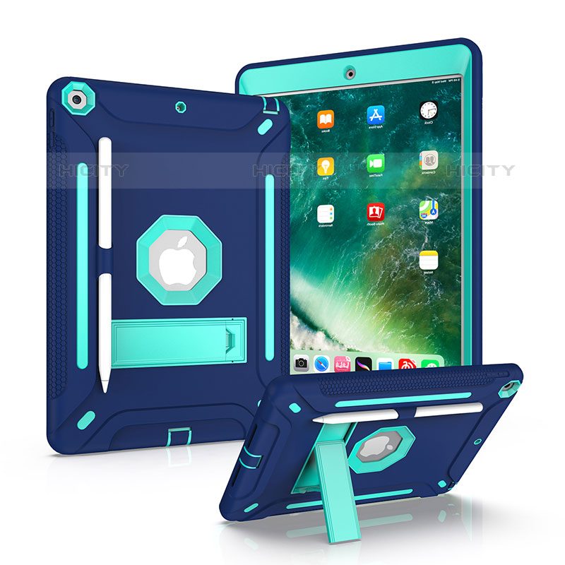 Coque Contour Silicone et Plastique Housse Etui Mat avec Support YJ1 pour Apple iPad 10.2 (2020) Bleu Plus