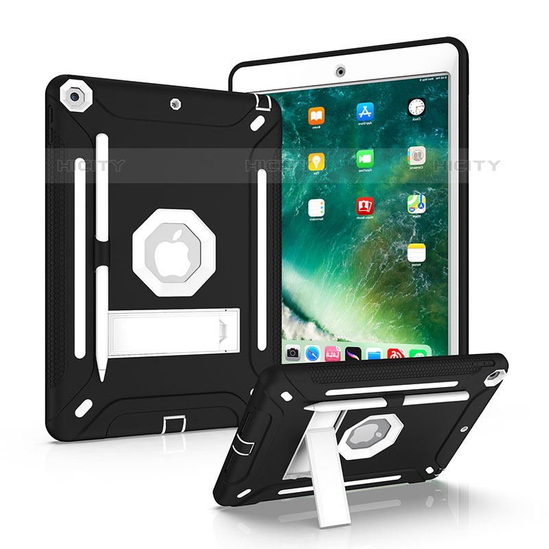 Coque Contour Silicone et Plastique Housse Etui Mat avec Support YJ1 pour Apple iPad 10.2 (2020) Noir Plus