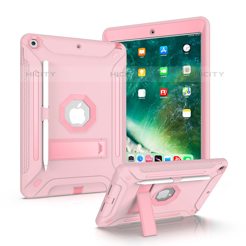 Coque Contour Silicone et Plastique Housse Etui Mat avec Support YJ1 pour Apple iPad 10.2 (2020) Rose Plus