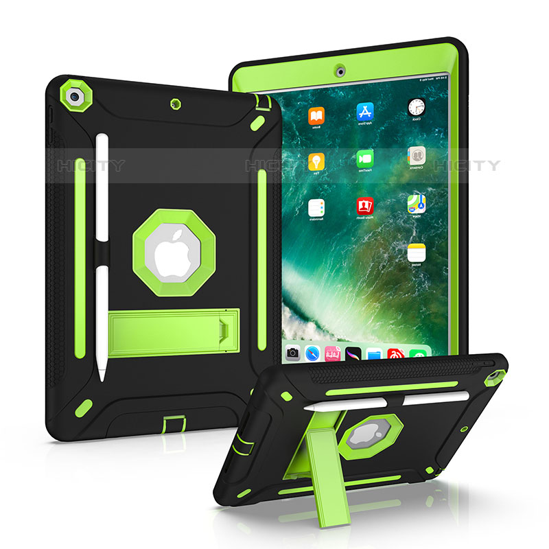 Coque Contour Silicone et Plastique Housse Etui Mat avec Support YJ1 pour Apple iPad 10.2 (2020) Vert Plus