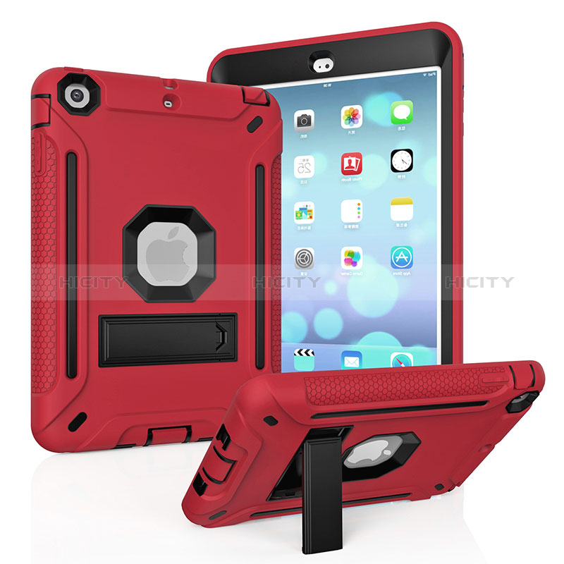 Coque Contour Silicone et Plastique Housse Etui Mat avec Support YJ1 pour Apple iPad Mini 3 Rouge Plus