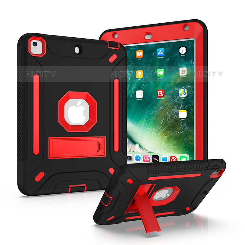 Coque Contour Silicone et Plastique Housse Etui Mat avec Support YJ1 pour Apple iPad Mini 5 (2019) Rouge et Noir Plus