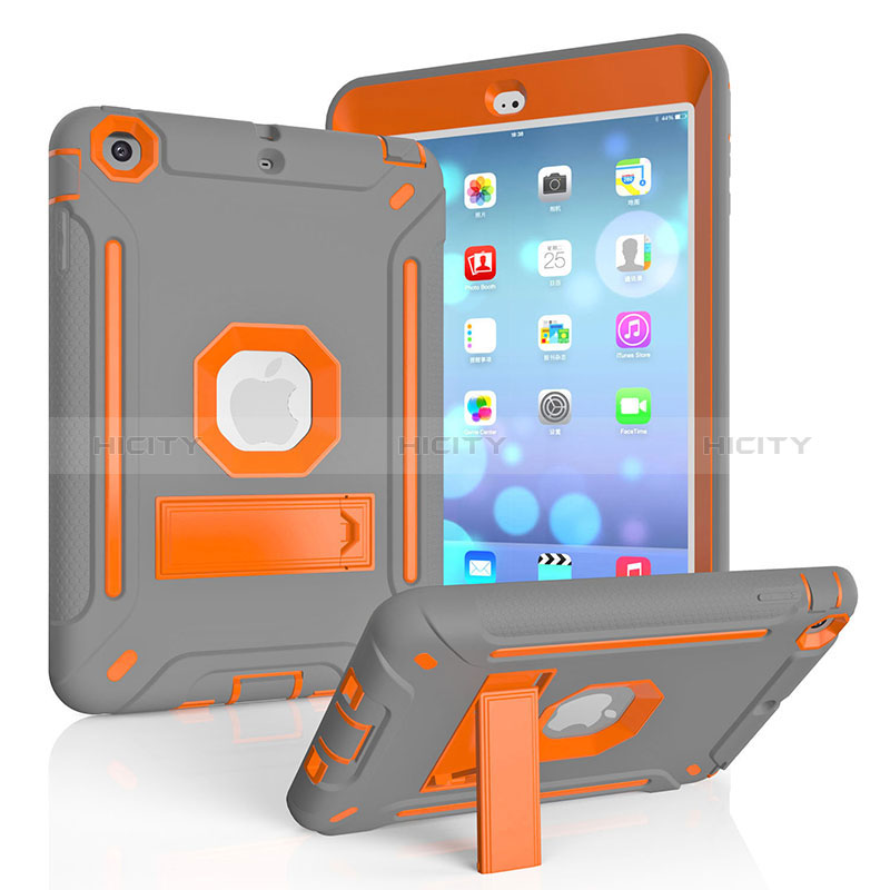 Coque Contour Silicone et Plastique Housse Etui Mat avec Support YJ1 pour Apple iPad Mini Orange Plus