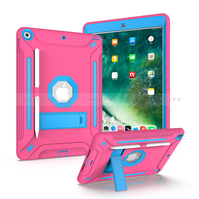 Coque Contour Silicone et Plastique Housse Etui Mat avec Support YJ2 pour Apple iPad 10.2 (2019) Rose Rouge Plus