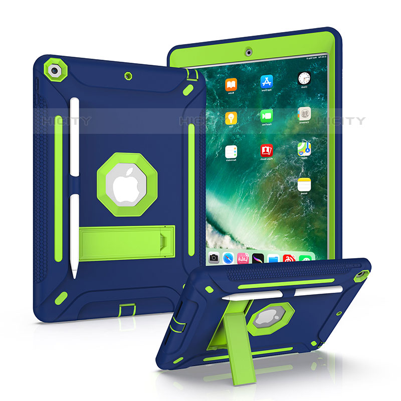 Coque Contour Silicone et Plastique Housse Etui Mat avec Support YJ2 pour Apple iPad 10.2 (2020) Bleu Plus