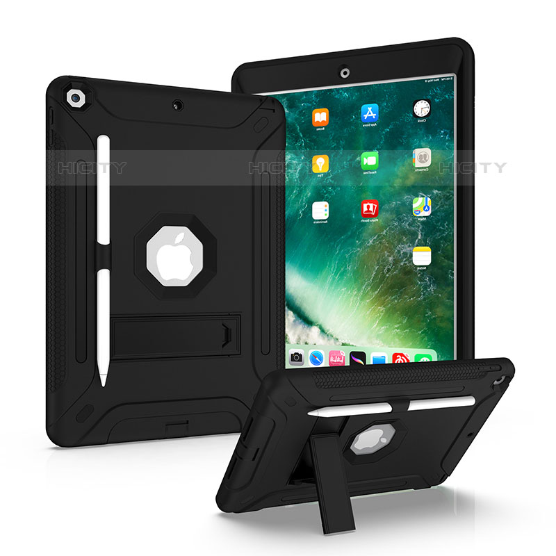 Coque Contour Silicone et Plastique Housse Etui Mat avec Support YJ2 pour Apple iPad 10.2 (2020) Noir Plus