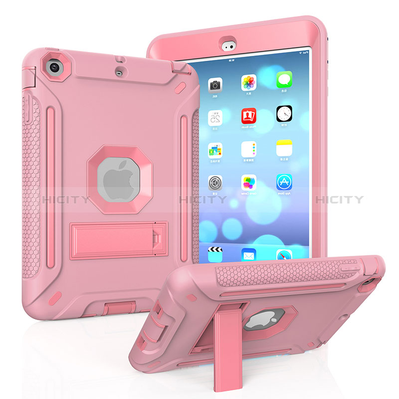 Coque Contour Silicone et Plastique Housse Etui Mat avec Support YJ2 pour Apple iPad Mini 2 Rose Plus