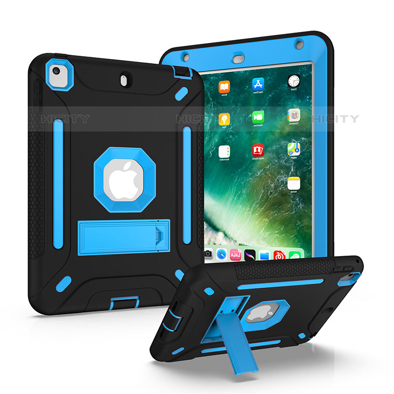 Coque Contour Silicone et Plastique Housse Etui Mat avec Support YJ2 pour Apple iPad Mini 4 Bleu et Noir Plus