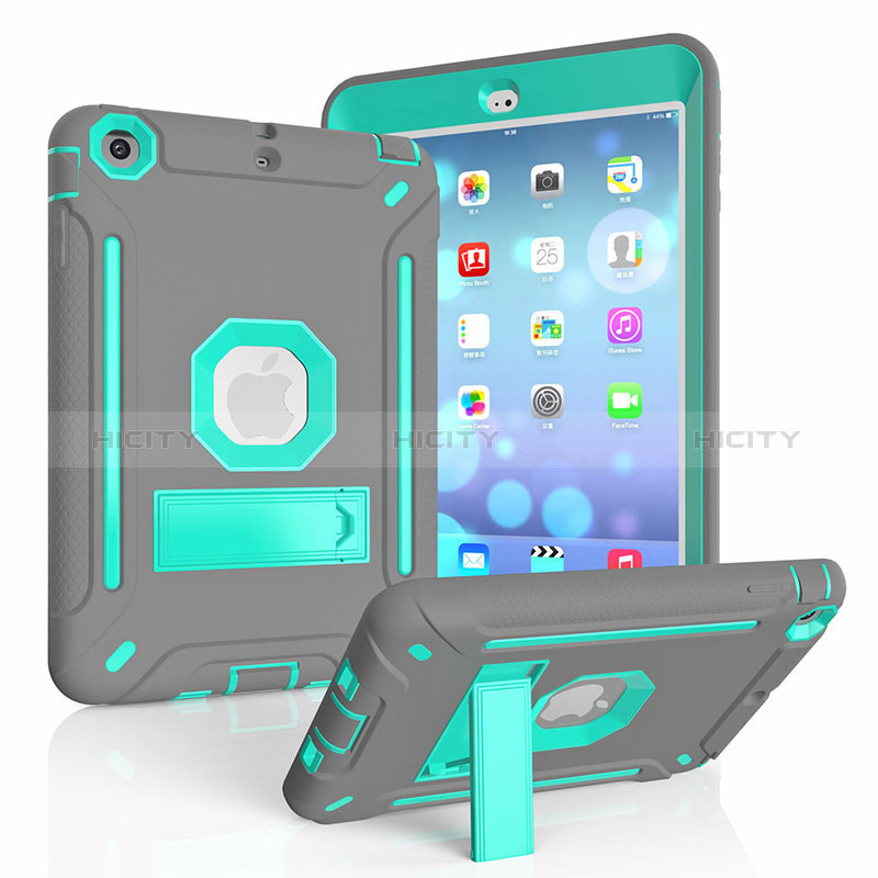 Coque Contour Silicone et Plastique Housse Etui Mat avec Support YJ2 pour Apple iPad Mini Gris Fonce Plus