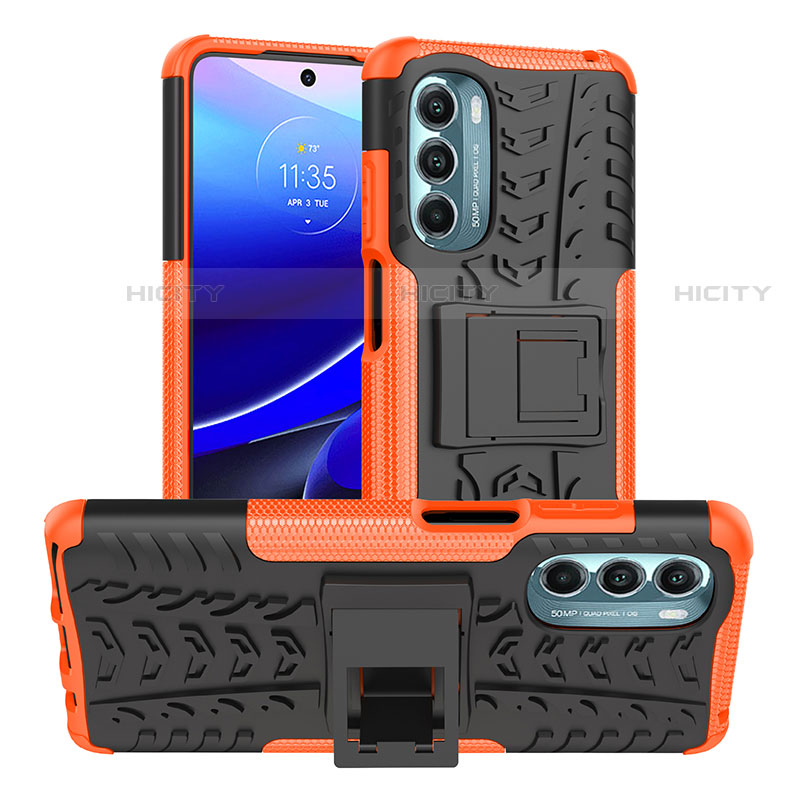 Coque Contour Silicone et Plastique Housse Etui Mat avec Support Z01 pour Motorola Moto G Stylus (2022) 4G Orange Plus