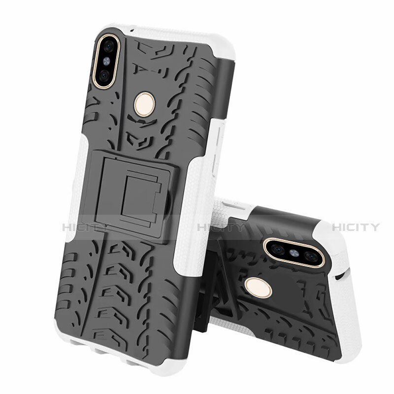 Coque Contour Silicone et Plastique Housse Etui Mat avec Support Z01 pour Xiaomi Mi 8 Blanc Plus