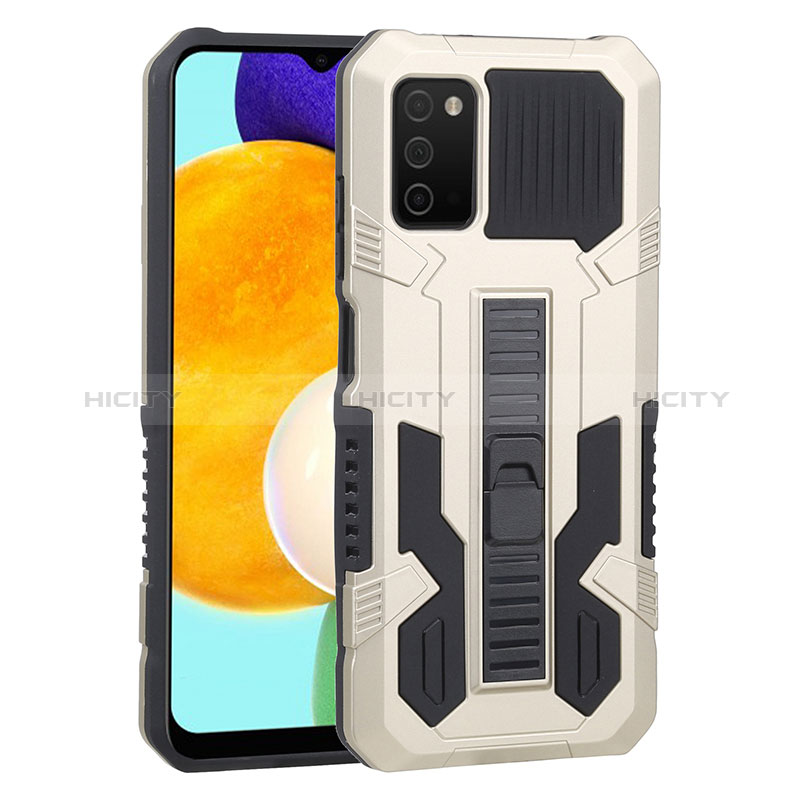 Coque Contour Silicone et Plastique Housse Etui Mat avec Support ZJ1 pour Samsung Galaxy A02s Or Plus