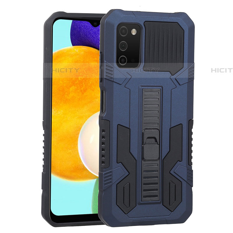 Coque Contour Silicone et Plastique Housse Etui Mat avec Support ZJ1 pour Samsung Galaxy A03s Bleu Plus